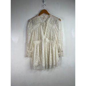 Sundance Blouse Lace Ruffles Womens Sz S White V-Neck Top